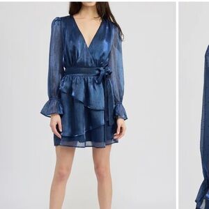 NWT En Saison Mina Dot Print Ruffle Detail Long Sleeve‎ Minidress